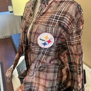 Plaid Flannel Shirt with Steelers Patch